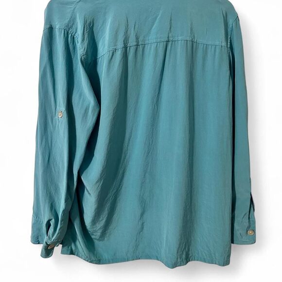 Vintage Teal Blue Sutton Studios 100% Silk Button Up Blouse - Picture 3 of 8
